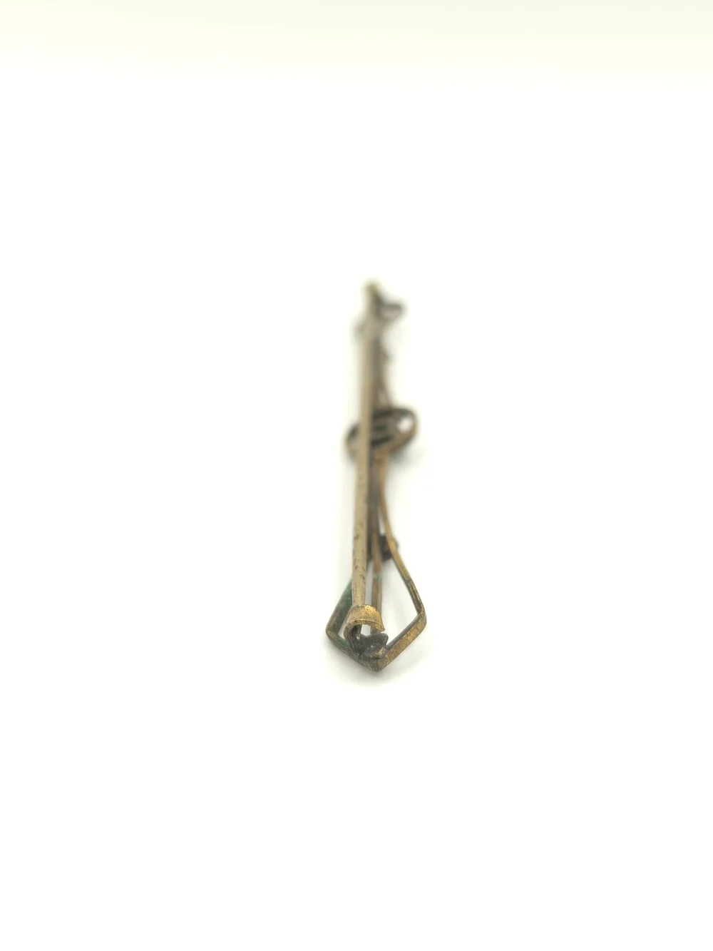 Antique Bar Brooch Gold Tone Green Stone Faux Pearl Edwardian Art Deco 2-7/8